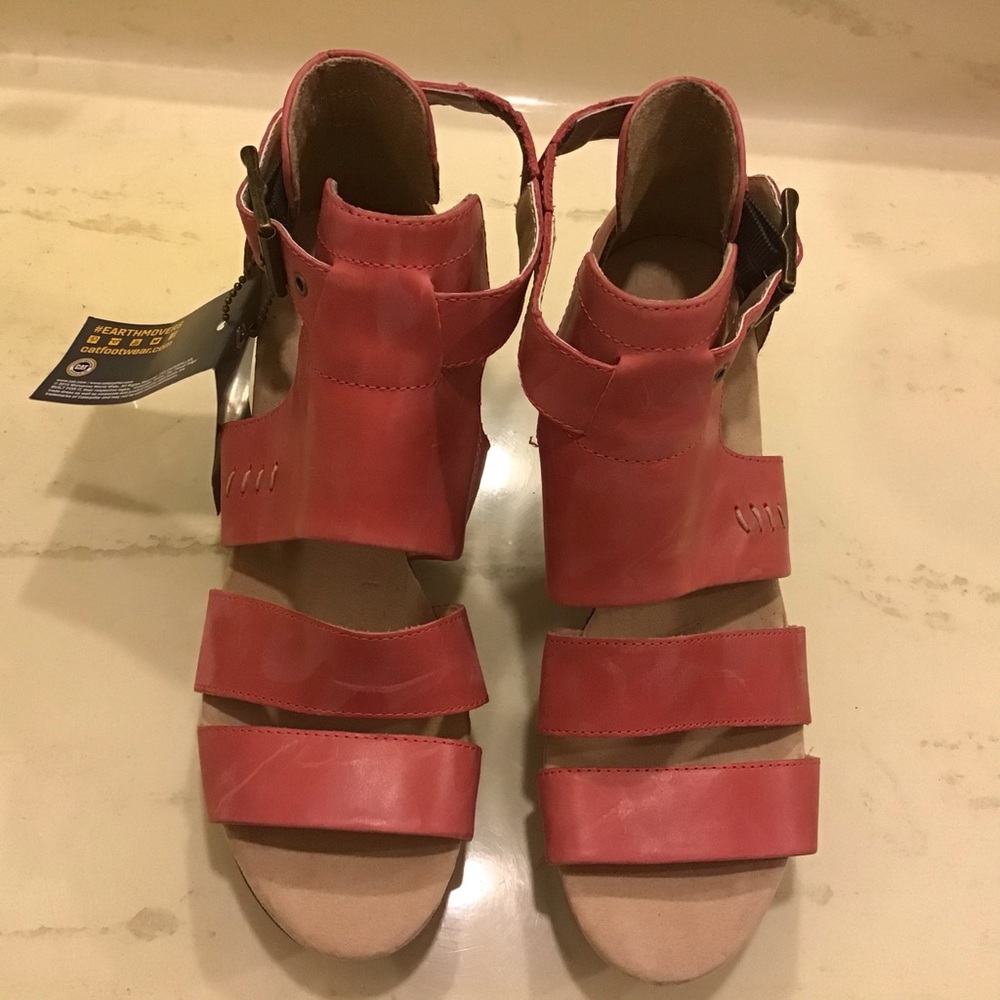 Caterpillar Strappy Leather Wedge Sandals